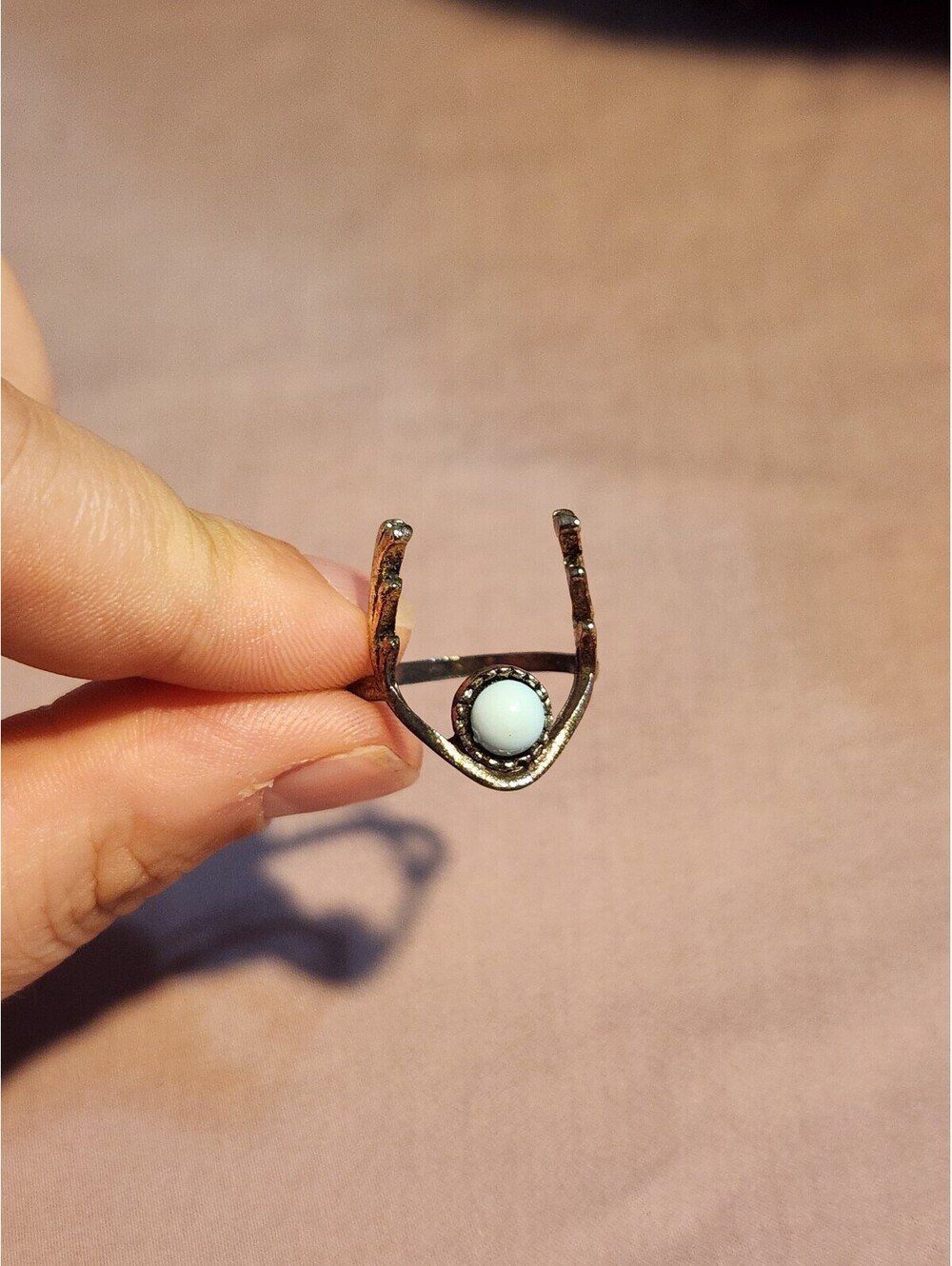 Vintage Style Deer Antler Ring with Blue Stone Accent